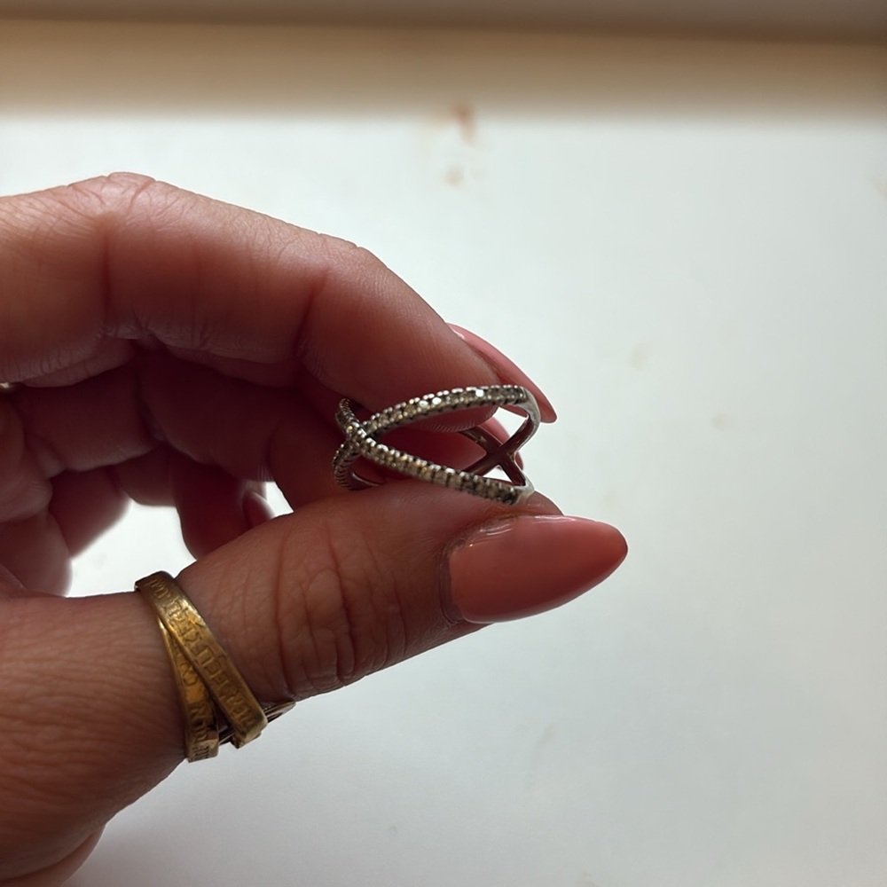 Silver + Rhinestone Crossover Ring - image 5